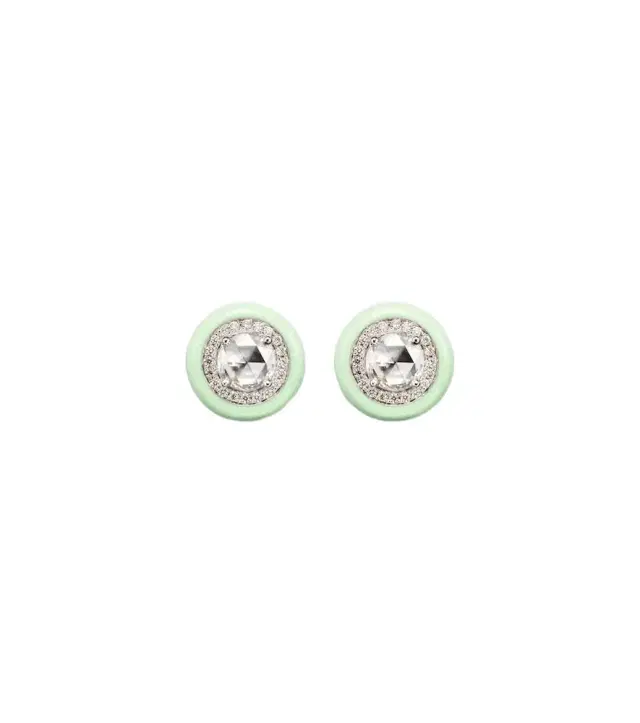 18kt white gold earrings with diamonds and enamel