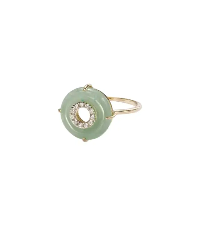 14kt gold ring with jade and diamonds