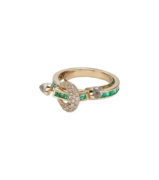 Ananya Chakra 18kt gold ring with emeralds and gemstones