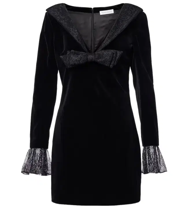 Nina Ricci Lace-trimmed cotton velvet minidress