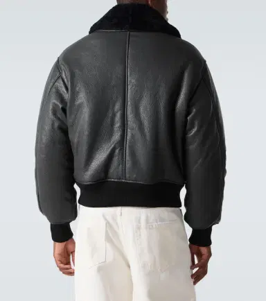 AMI PARIS Shearling-trimmed leather bomber jacket | Thumbnail 3