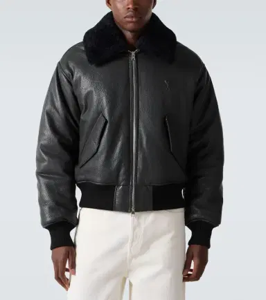 AMI PARIS Shearling-trimmed leather bomber jacket | Thumbnail 4