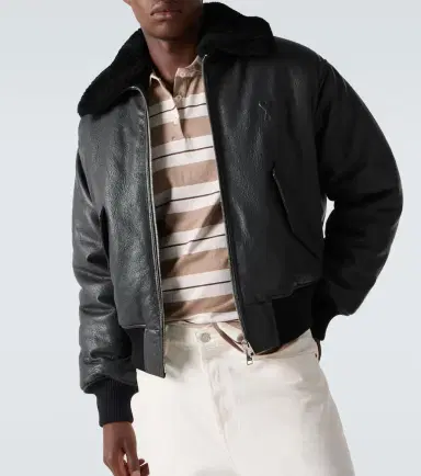 AMI PARIS Shearling-trimmed leather bomber jacket | Thumbnail 5