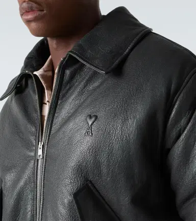 AMI PARIS Shearling-trimmed leather bomber jacket | Thumbnail 6