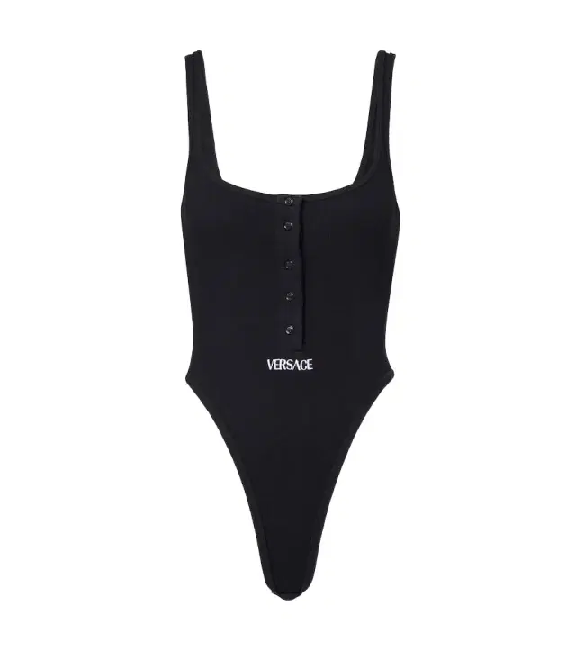 Versace Ribbed-knit logo cotton-blend bodysuit