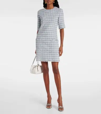 Versace Checked cotton-blend tweed minidress | Thumbnail 2