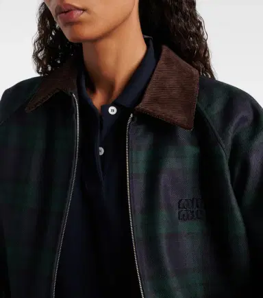 Miu Miu Plaid virgin wool twill blouson jacket | Thumbnail 3 Miu Miu Plaid virgin wool twill blouson jacket | Thumbnail 3