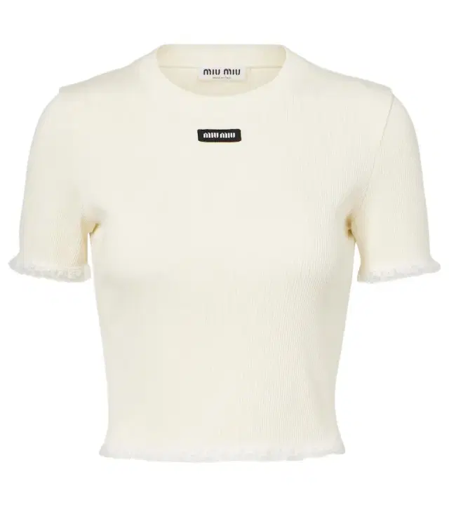 Cropped lace-trimmed cotton T-shirt