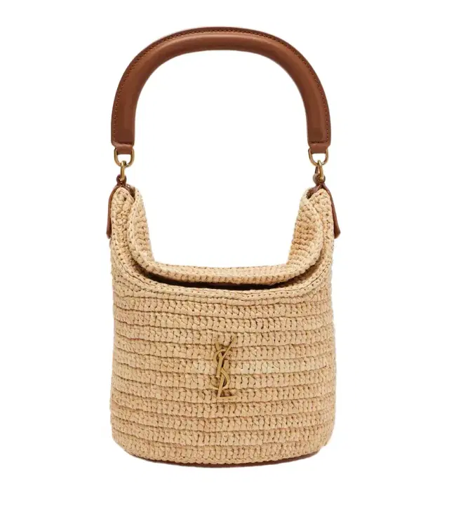 Gaby leather-trimmed raffia bucket bag