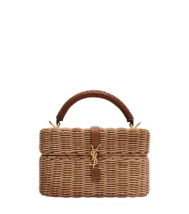 Saint Laurent Gaby leather-trimmed wicker vanity bag | Thumbnail 1 Saint Laurent Gaby leather-trimmed wicker vanity bag | Thumbnail 1