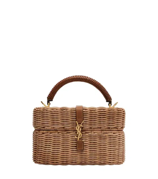 Saint Laurent Gaby leather-trimmed wicker vanity bag