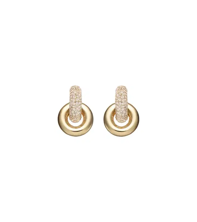 Stone and Strand Buoy 14kt gold huggie earrings with diamonds