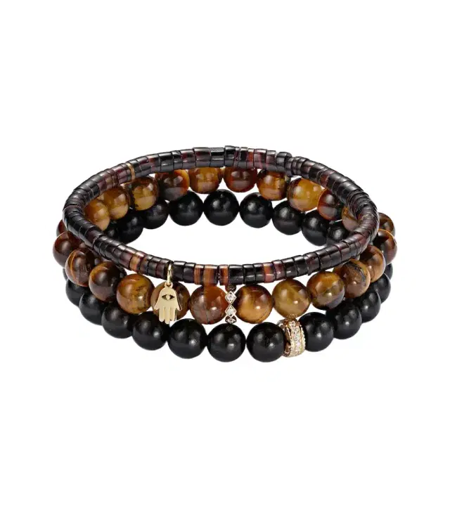 Sydney Evan Set of 3 14kt gold beaded bracelets with gemstones