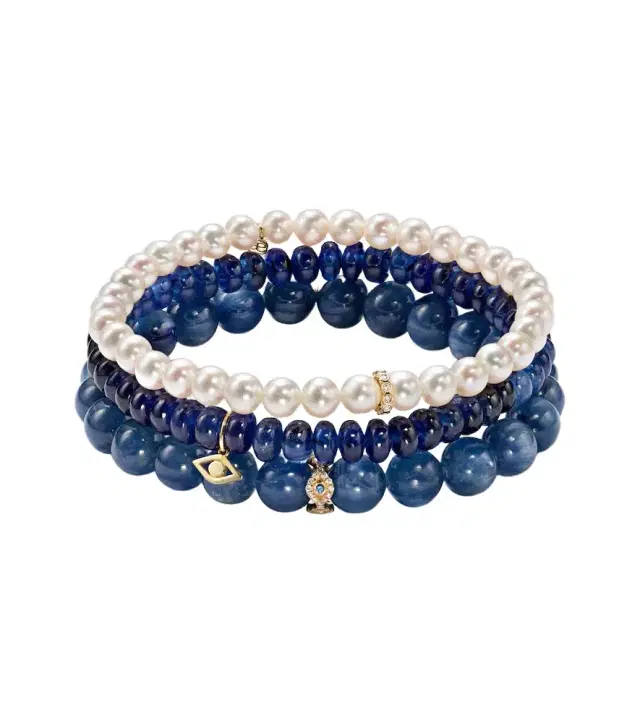 Sydney Evan 14kt gold bracelet bundle with pearl, kyanite, diamonds and sapphires