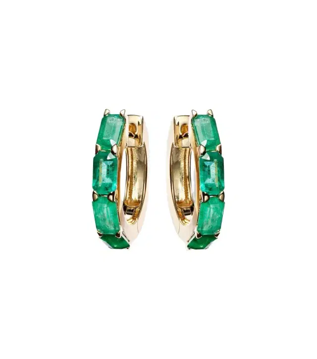 Shay Jewelry 18kt gold huggie earrings with emeralds