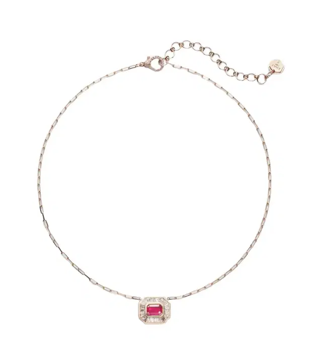 Halo Mini 18kt rose gold chain necklace with diamonds and ruby