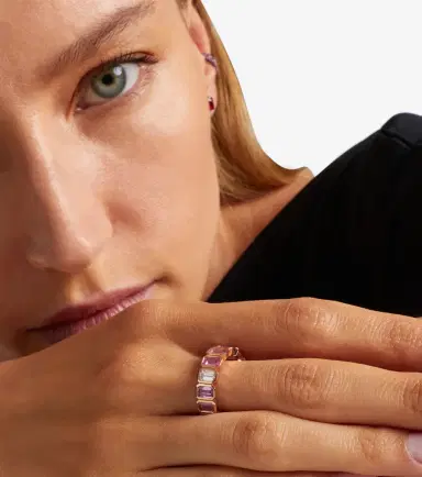SHAY JEWELRY 18kt rose gold ring with pink sapphires and diamond | Thumbnail 3