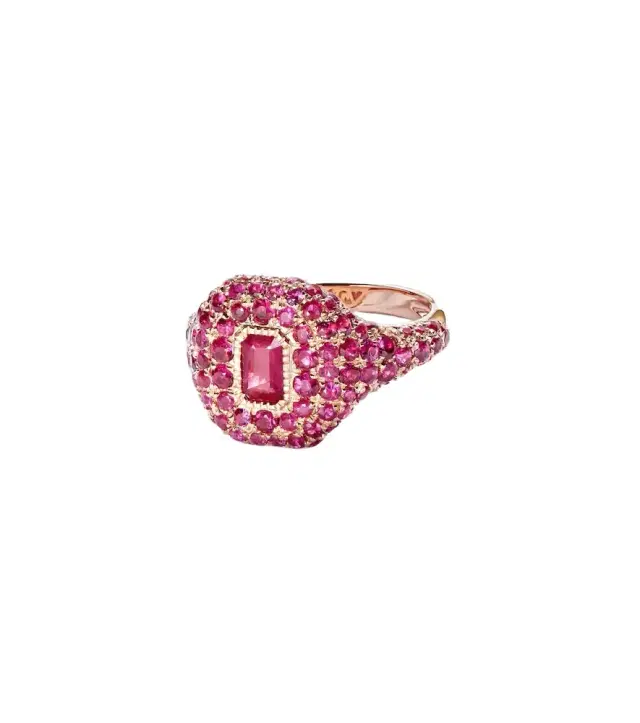 18kt rose gold pinky ring with rubies