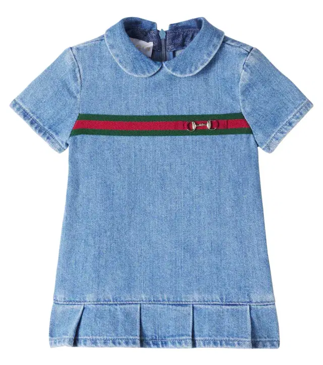 Baby Horsebit Web Stripe denim dress