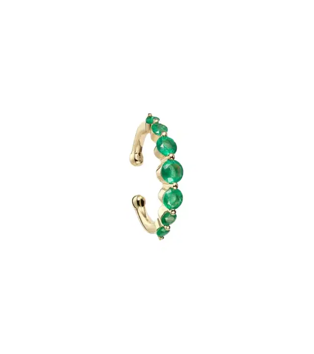 Gradual Round 18kt gold ear cuff with emeralds