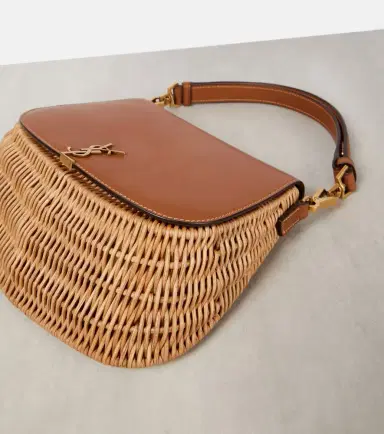 Saint Laurent Voltaire leather and wicker tote bag | Thumbnail 2