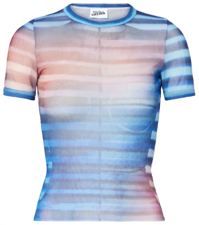 Jean Paul Gaultier Printed striped mesh T-shirt