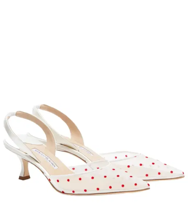 Manolo Blahnik Carolyne 50 polka-dot mesh slingback pumps