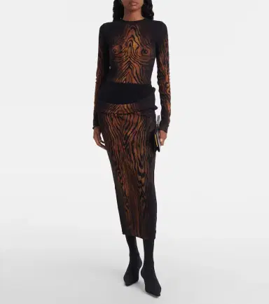 Jean Paul Gaultier Wood trompe l'ail tulle midi skirt | Thumbnail 2