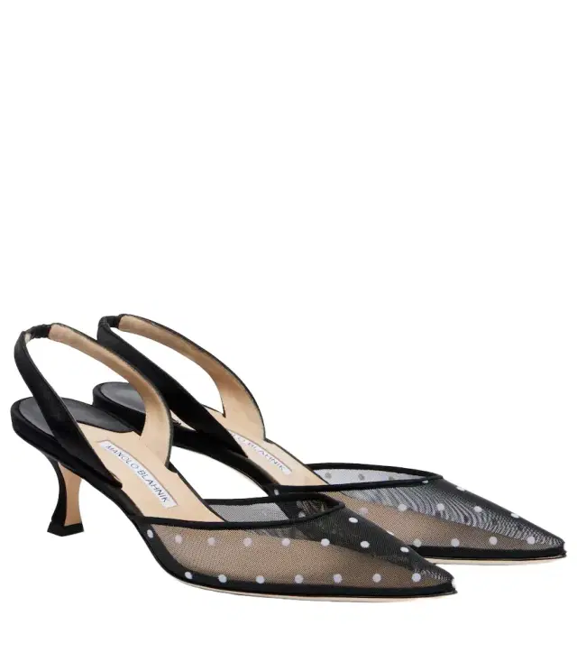 Manolo Blahnik Carolyne 50 polka-dot mesh slingback pumps