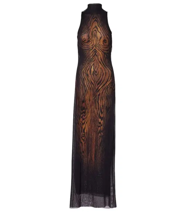 Jean Paul Gaultier Wood printed mesh maxi dress