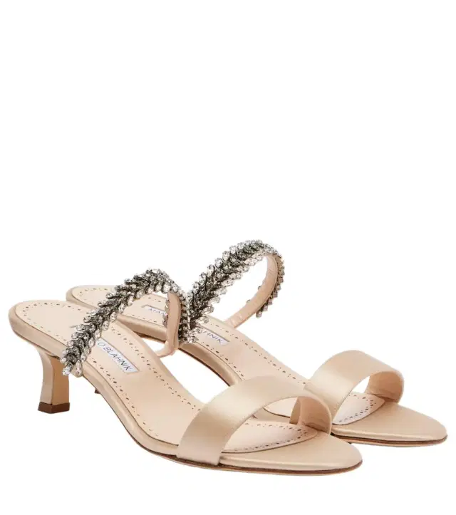 Manolo Blahnik Kifasan embellished satin mules