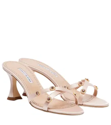 Manolo Blahnik Pyrenea embellished satin mules | Thumbnail 1
