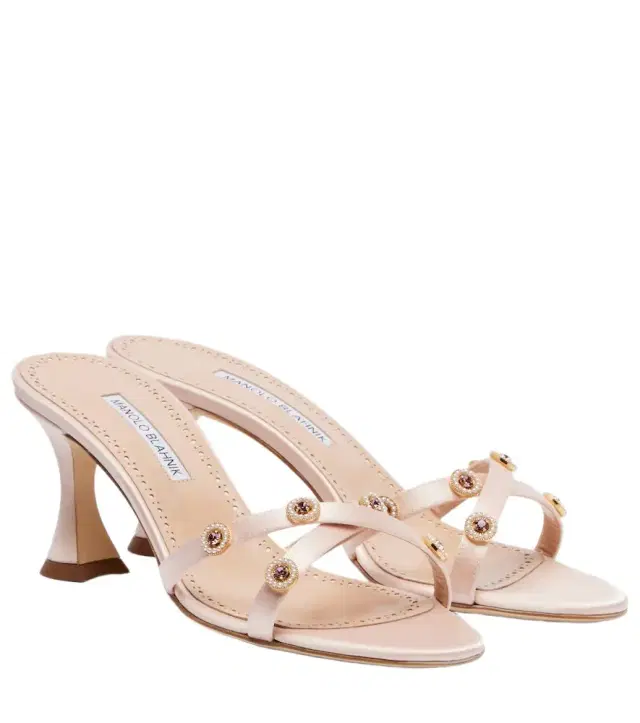 Manolo Blahnik Pyrenea embellished satin mules