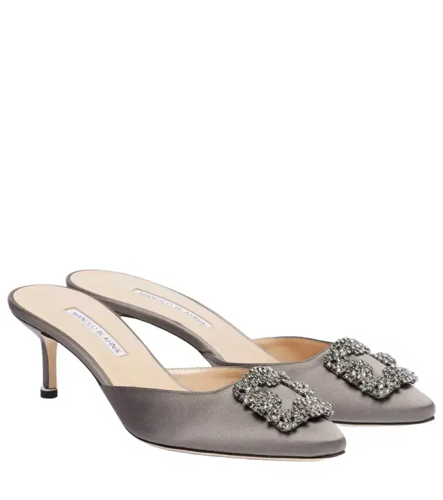 Manolo Blahnik Hangisimu embellished satin mules