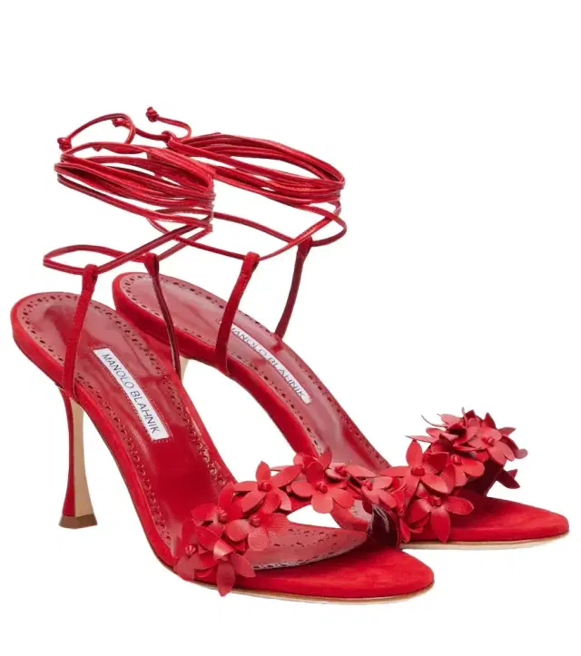 Manolo Blahnik Anista floral-appliqué leather sandals
