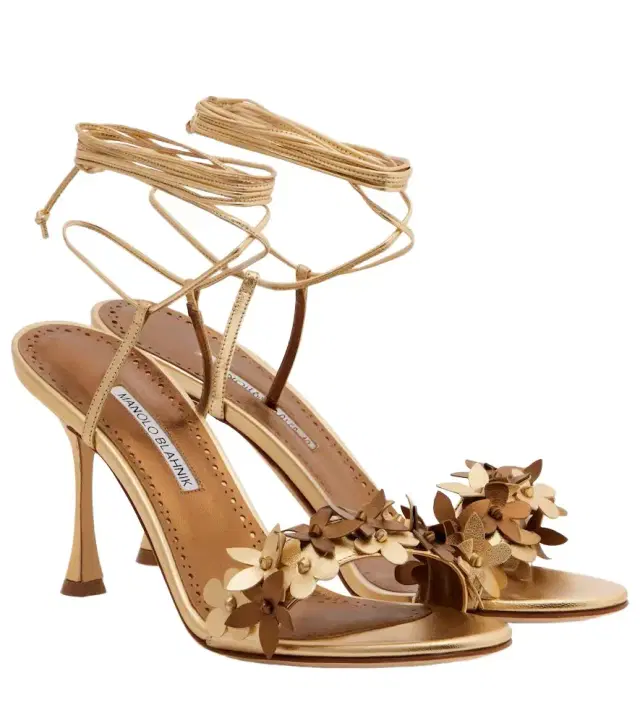 Manolo Blahnik Anista floral-appliqué leather sandals