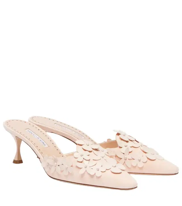 Manolo Blahnik Harnes 50 floral-appliqué suede mules