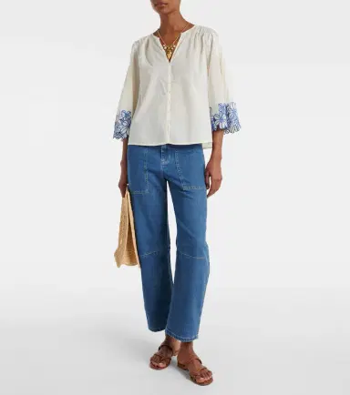 Velvet Blake embroidered cotton blouse | Thumbnail 2