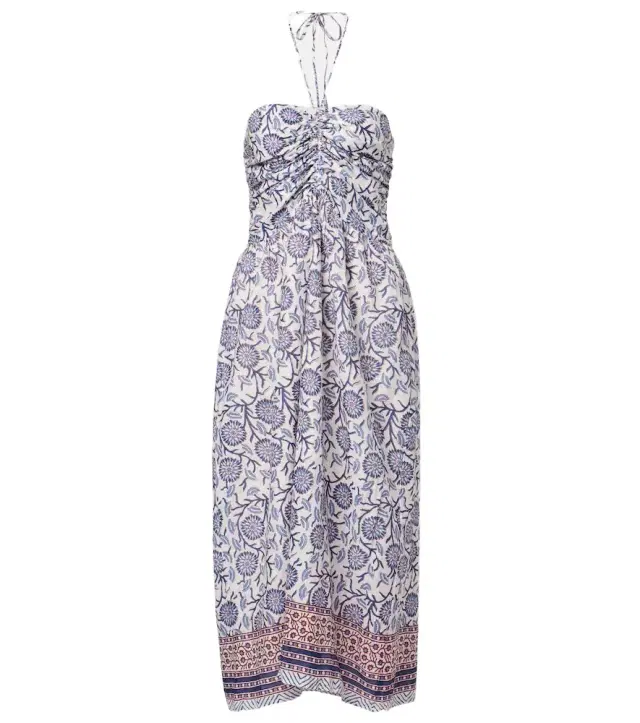 Velvet Floral ruched cotton midi dress