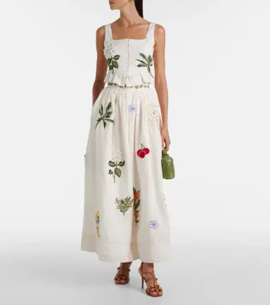 Agua by Agua Bendita Tangelo embroidered linen maxi skirt | Thumbnail 2