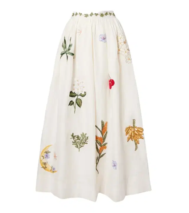 Agua by Agua Bendita Tangelo embroidered linen maxi skirt