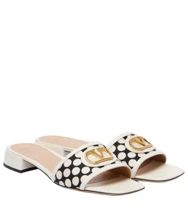 Valentino Garavani VLogo polka-dot leather-trimmed slides | Thumbnail 1