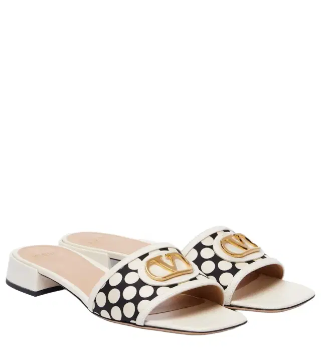 Valentino Garavani VLogo polka-dot leather-trimmed slides