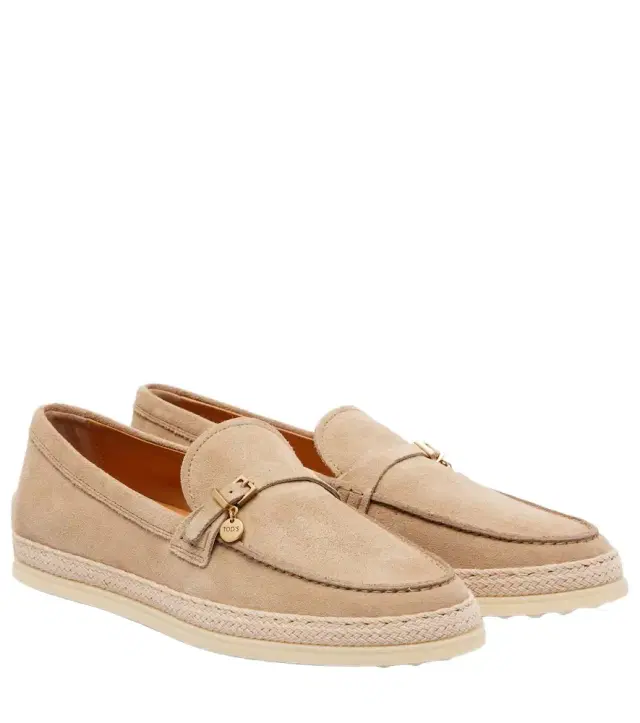 Tod's Raffia-trimmed suede loafers