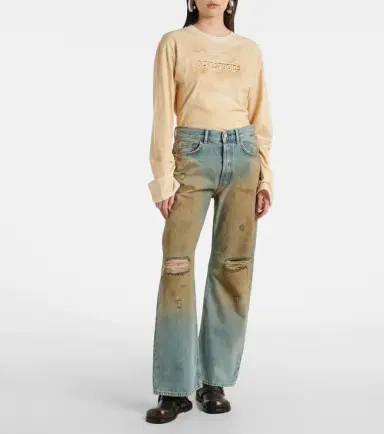 Acne Studios 2021F distressed mid-rise wide-leg jeans | Thumbnail 4