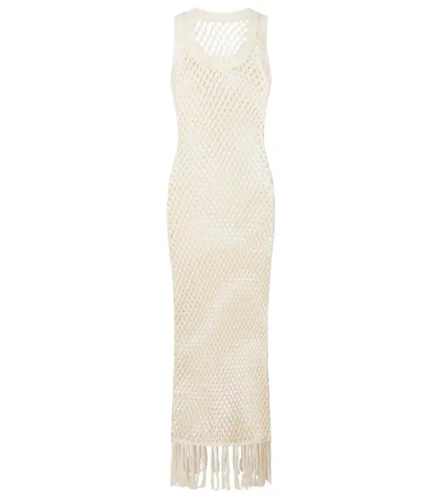 SIR Ilaria fringed open-knit cotton maxi dress