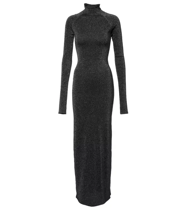 Lamé turtleneck maxi dress