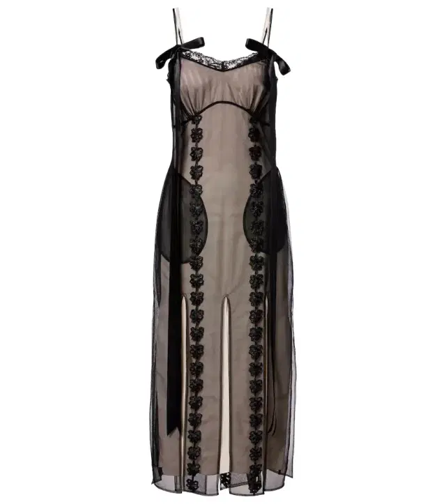 Simone Rocha Lace-trimmed sheer midi dress