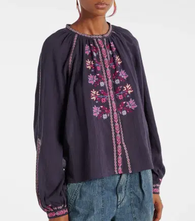 Marant Etoile Lynne embroidered cotton blouse | Thumbnail 3
