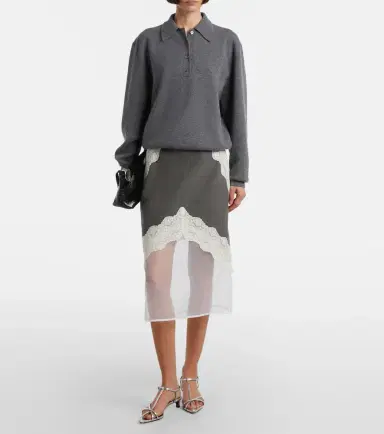 Jil Sander Lace-trimmed wool midi skirt | Thumbnail 2 Jil Sander Lace-trimmed wool midi skirt | Thumbnail 2
